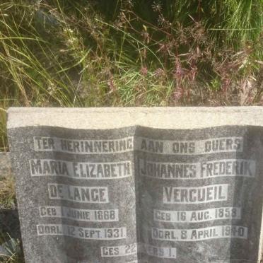 VERCUEIL Johannes Frederik 1858-1940 &amp; Maria Elizabeth DE LANGE 1868-1931