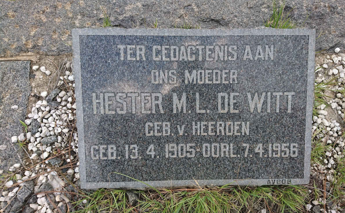 WITT Hester M.L., de nee V. HEERDEN 1905-1956