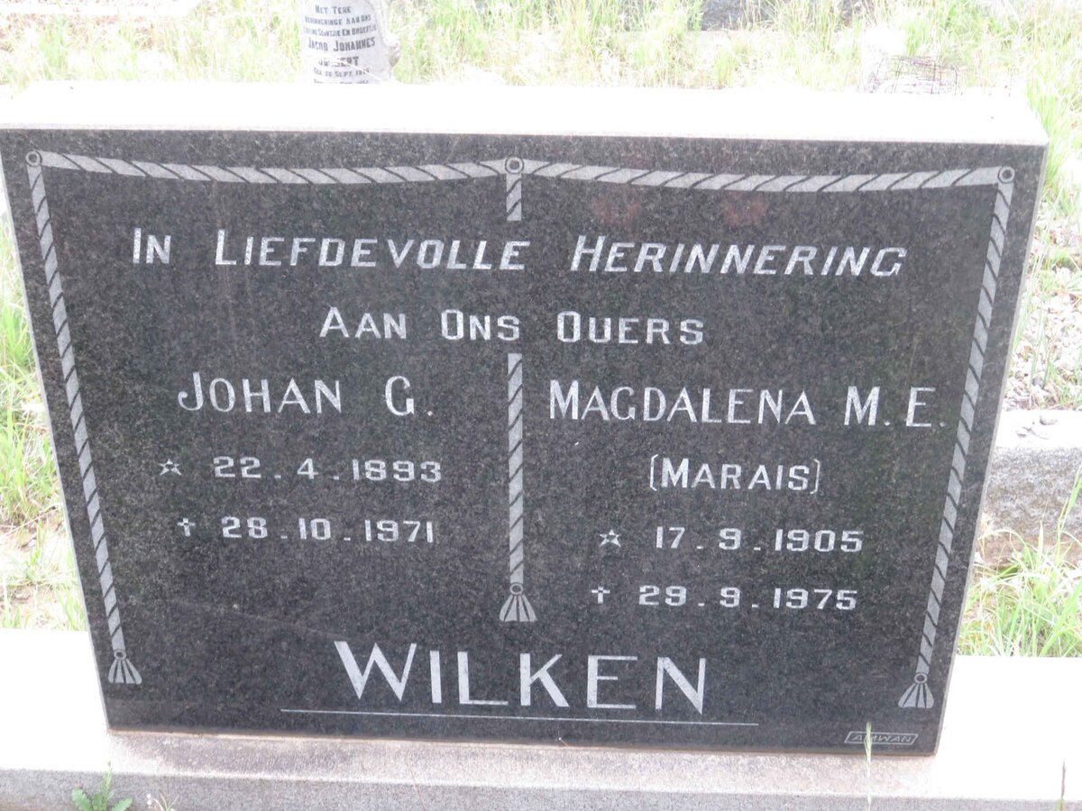 WILKEN Johan G. 1893-1971 &amp; Magdalena M.E. MARAIS 1905-1975