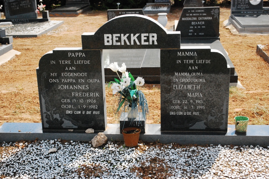 BEKKER Johannes Frederik 1906-1982 &amp; Elizabeth Maria 1913-1995