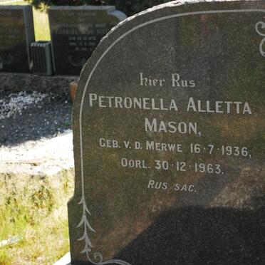 MASON Petronella Alletta nee VAN DER MERWE 1936-1963