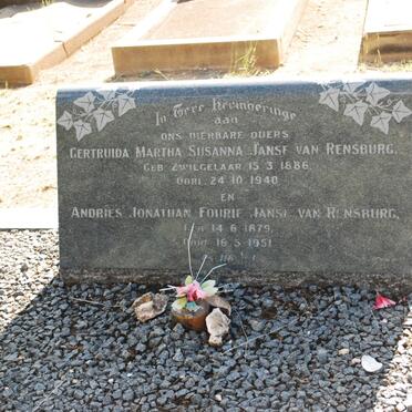 RENSBURG Andries Jonathan Fourie, Janse van 1879-1951 &amp; Gertruida Martha Susanna ZWIEGELAAR 1886-1940