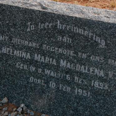 WALT Wilhelmina Maria Magdalena, v.d nee V.D. WALT 1893-1951