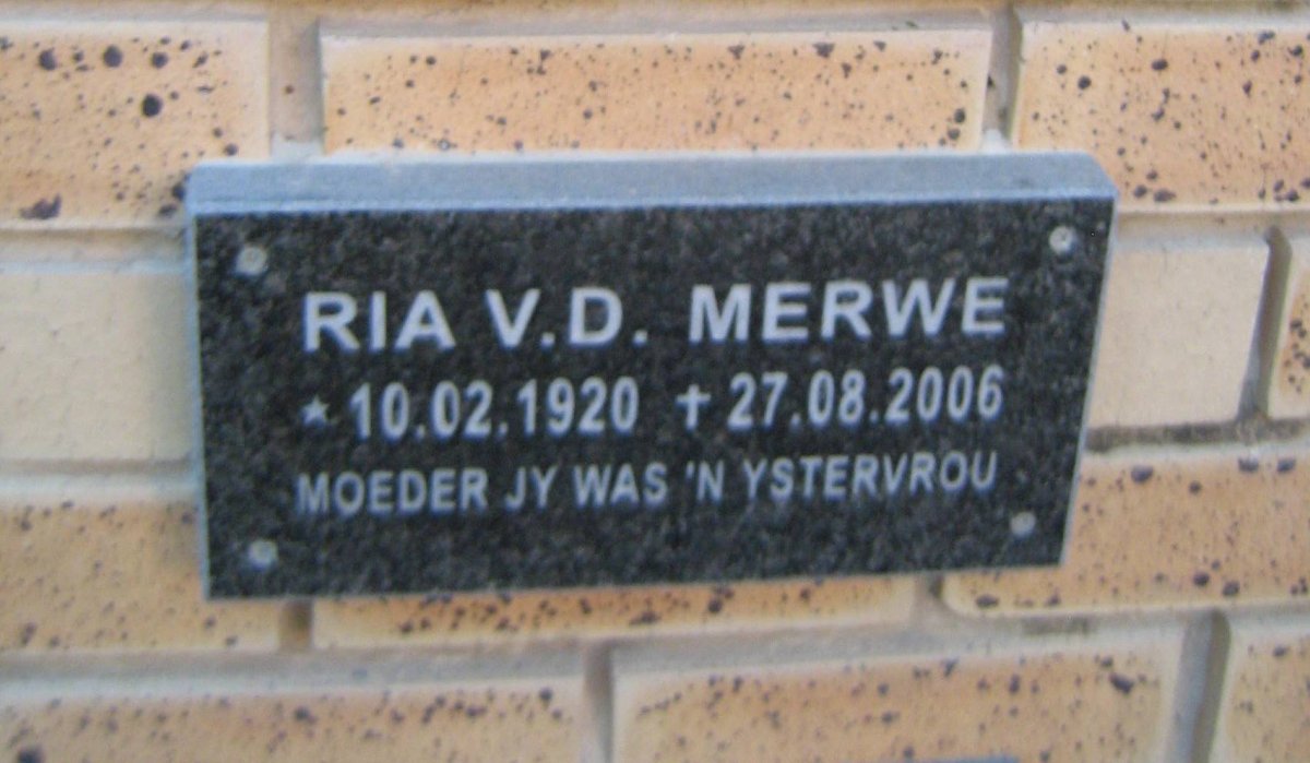 MERWE Ria, v.d. 1920-2006