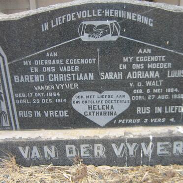 VYVER Barend Christiaan, van der 1864-1914 &amp; Sarah Adriana Louisa V.D. WALT 1884-1958 :: VAN DER VYVER Helena Catharina