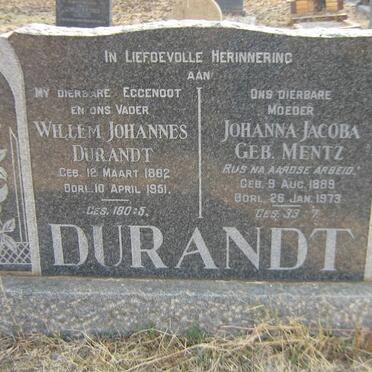 DURANDT Willem Johannes 1882-1951 &amp; Johanna Jacoba MENTZ 1889-1973