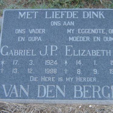 BERGH Gabriel J.P., van den 1924-1998 &amp; Elizabeth C. 1926-1994