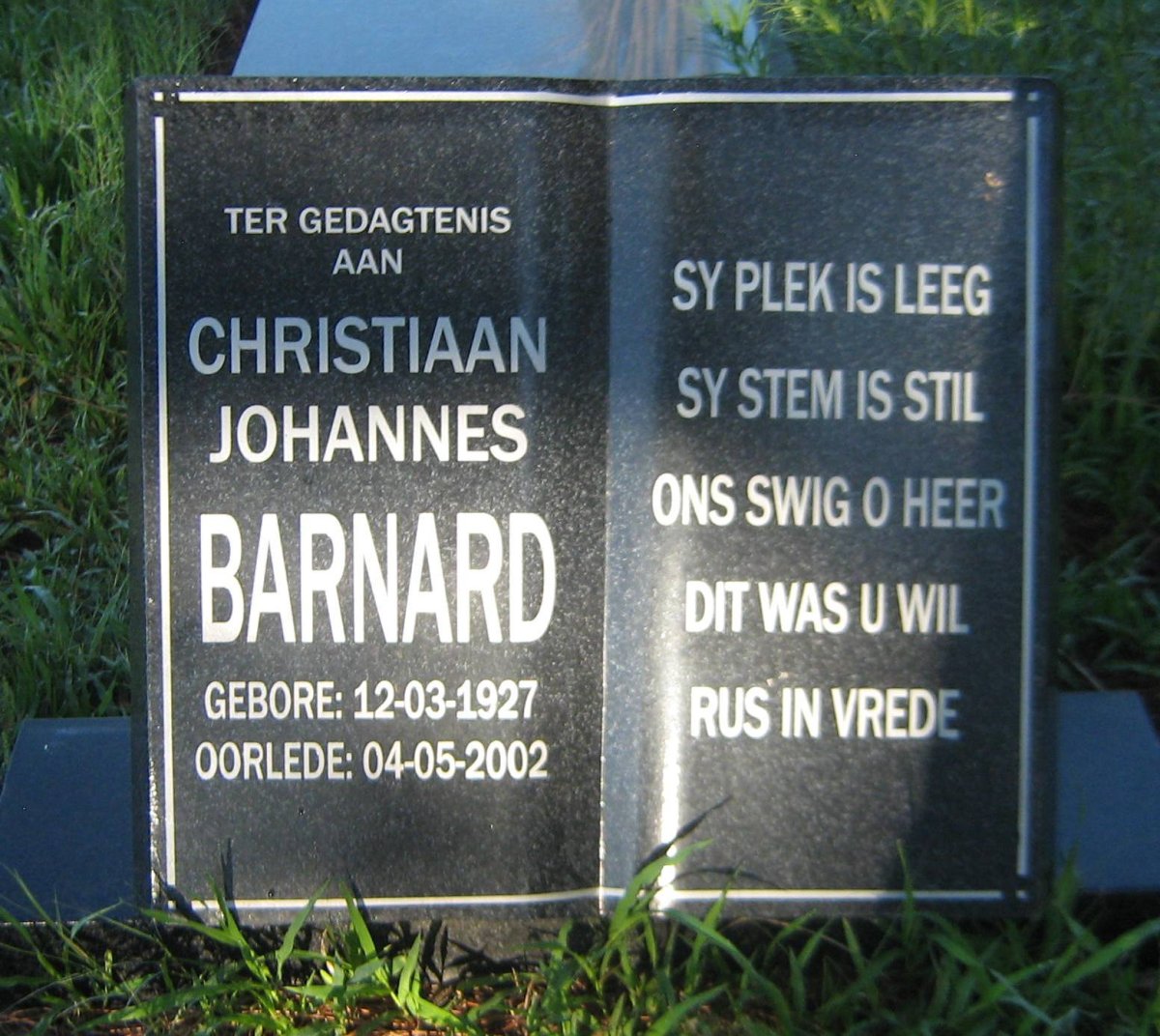BARNARD Christiaan Johannes 1927-2002