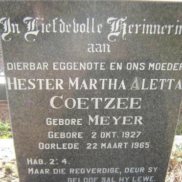 COETZEE Hester Martha Aletta nee MEYER  1927-1965
