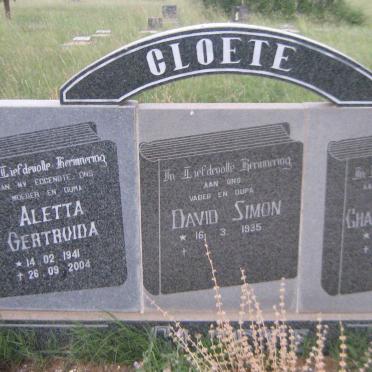 CLOETE David Simon 1935- &amp; Charlotte Beatrice 1929-1989 :: CLOETE Aletta Gertruida 1941-2004