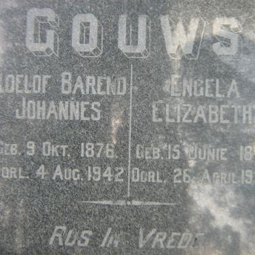 GOUWS Roelof Barend Johannes 1876-1942 &amp; Engela Elizabeth 1881-1934