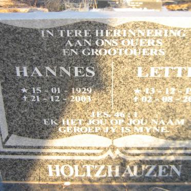 HOLTZHAUZEN Hannes 1929-2003 &amp; Lettie 1930-2007