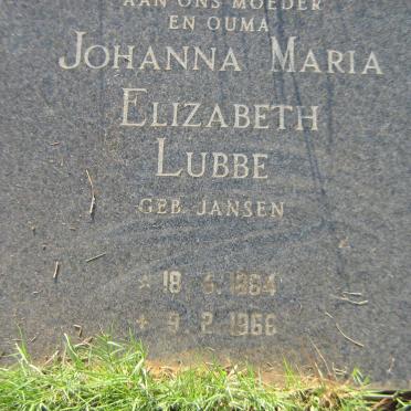 LUBBE Johanna Maria Elizabeth nee JANSEN 1884-1968