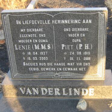 LINDE P.H., van der 1919-2009 &amp; M.M.S. 1927-2003