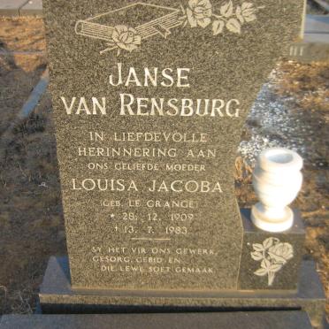 RENSBURG Louisa Jacoba, Janse van nee LE GRANGE 1909-1983