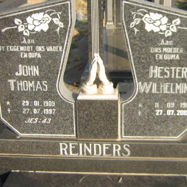 REINDERS John Thomas 1909-1997 &amp; Hester Wilhelmina 1918-2015