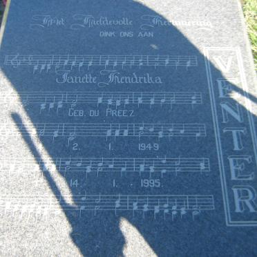 VENTER Janette Hendrika nee DU PREEZ 1949-1995