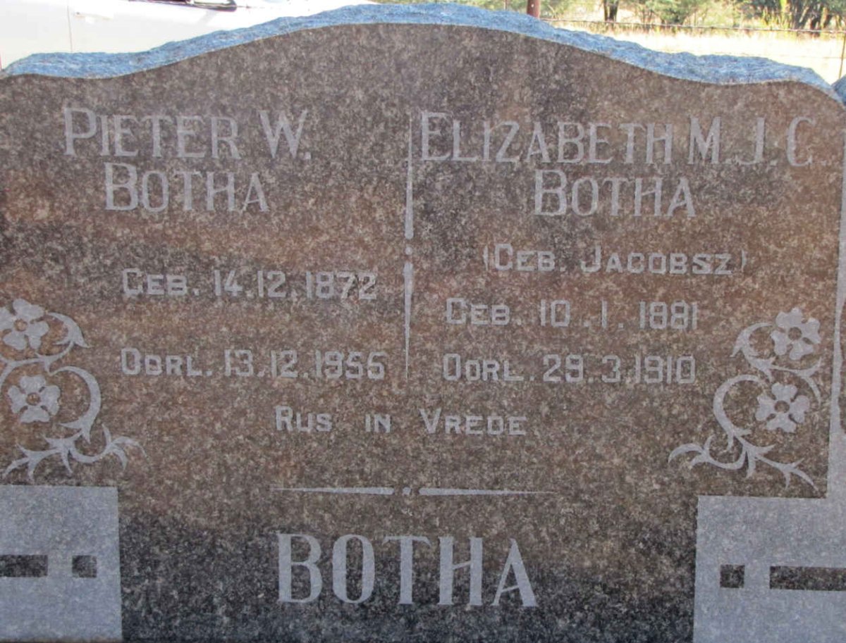 BOTHA Pieter W. 1872-1955 &amp; Elizabeth M.J.C. JACOBSZ 1881-1910