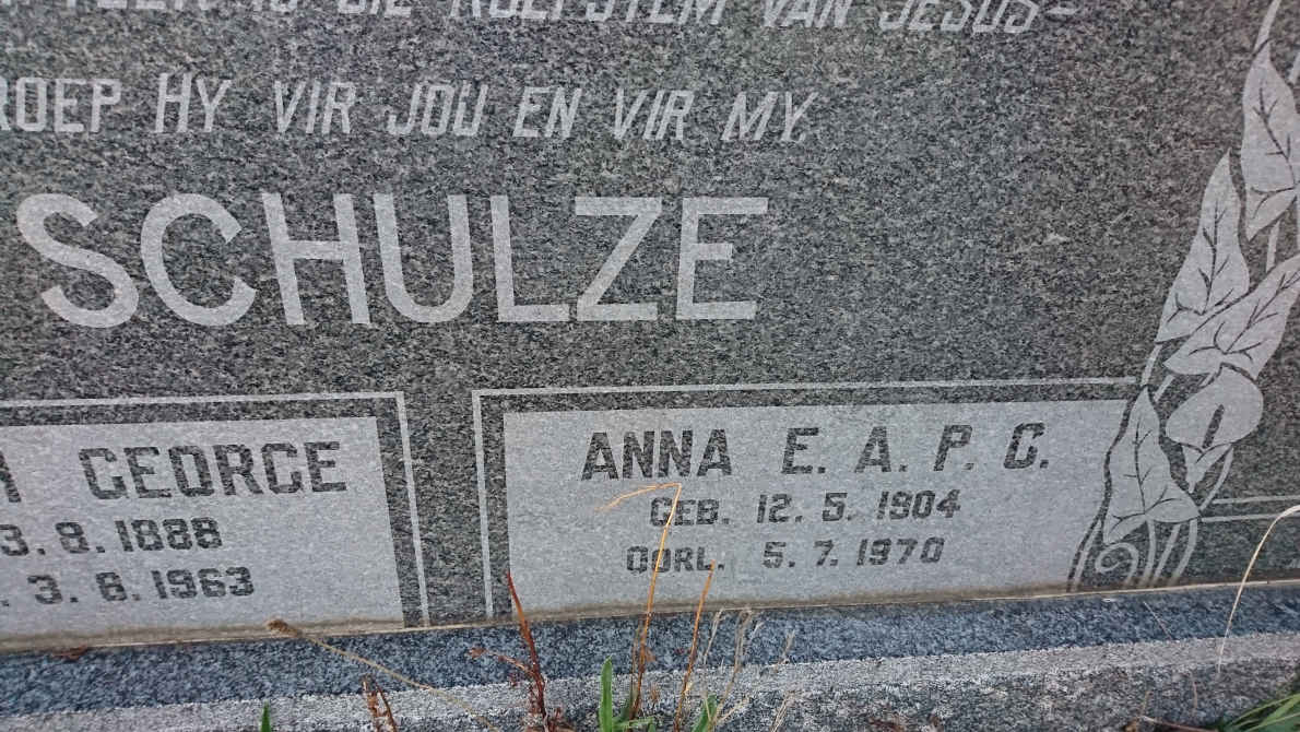 SCHULZE Wilhelm George 1888-1963 &amp; Anna E.A.P.C. GROBBELAAR 1904-1970