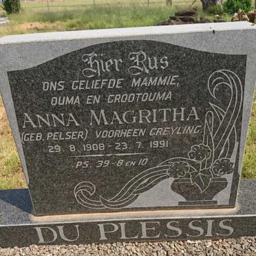 PLESSIS Anna Magritha, du formerly GREYLING nee PELSER 1908-1991