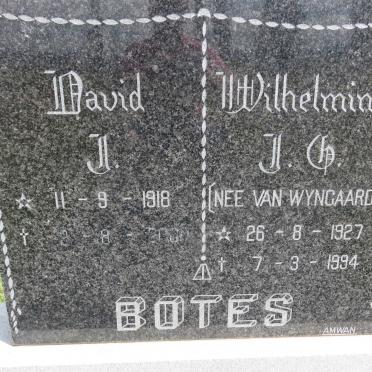 BOTES David J. 1918-2000 &amp; Wilhelmina J.G. VAN WYNGAARDT 1927-1994