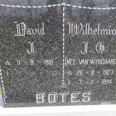 BOTES David J. 1918-2000 &amp; Wilhelmina J.G. VAN WYNGAARDT 1927-1994