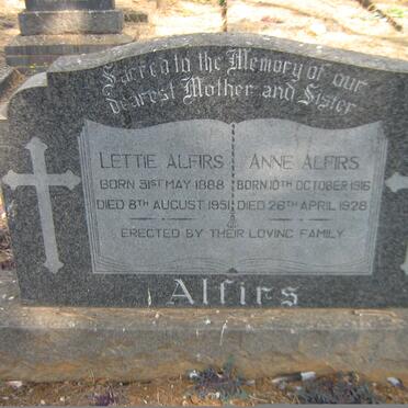 ALFIRS Lettie 1888-1951 :: ALFIRS Anne 1916-1928