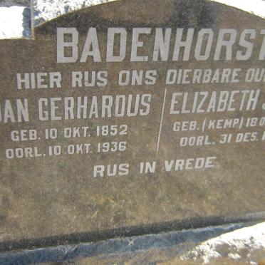 BADENHORST Jan Gerhardus 1852-1936 &amp; Elizabeth Jozina KEMP 1870-1935
