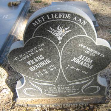 BADENHORST Frans Hendrik 1931-1999 &amp; Alida Johanna 1933-