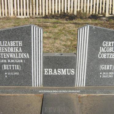 ERASMUS Gert Jacobus Coetzee 1929-2011 &amp; Elizabeth Hendrika Oostenwaldina KRUGER 1932-