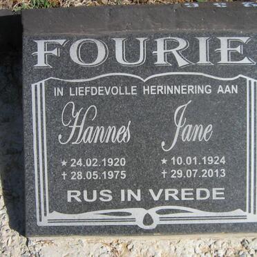 FOURIE Hannes 1920-1975 &amp; Jane 1924-2013