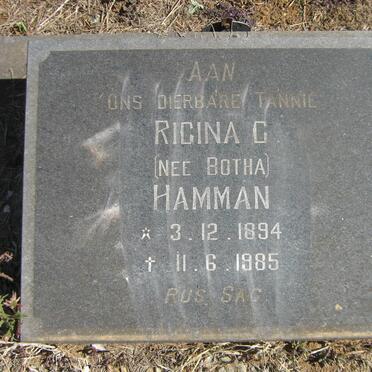 HAMMAN Rigina C. nee BOTHA 1894-1985