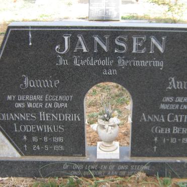 JANSEN Johannes Hendrik Lodewikus 1916-1991 &amp; Anna Catharina BERGH 1917-