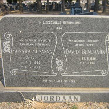 JORDAAN David Benjamin 1896-1966 &amp; Susara Susanna nee JONK 1897-1994