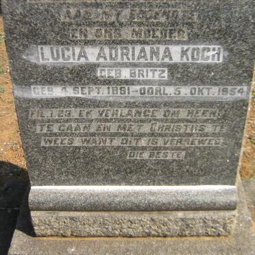 KOCH Lucia Adriana nee BRITZ 1881-1954