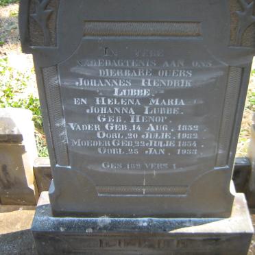 LUBBE Johannes Hendrik 1852-1932 &amp; Helena Maria Johanna HENOP 1854-1933