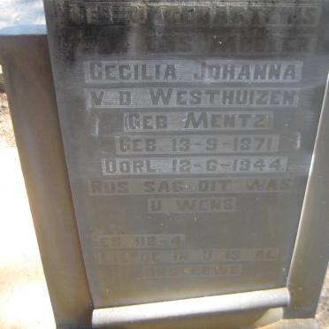 WESTHUIZEN Cecilia Johanna, van der nee MENTZ 1871-1944