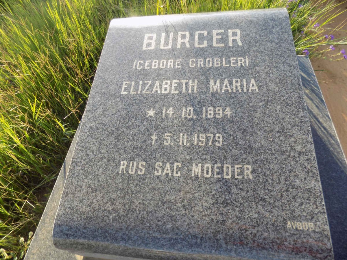 BURGER Elizabeth Maria nee GROBLER 1894-1979