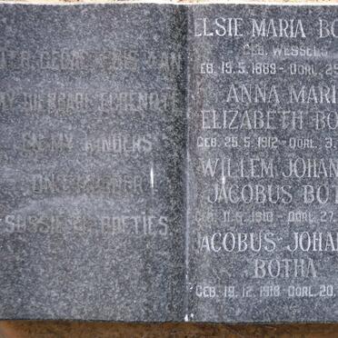 BOTHA Elsie Maria nee WESSELS 1889-1943 :: BOTHA Anna Maria Elizabeth 1912-1925 ::