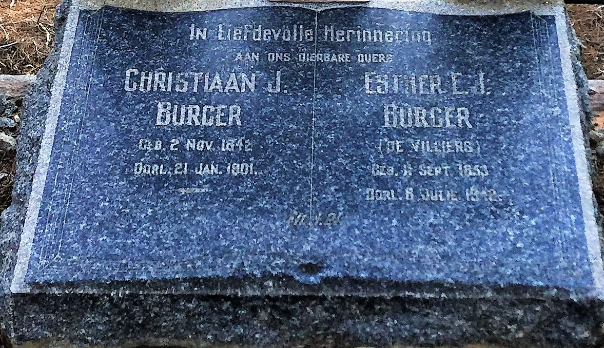 BURGER Christiaan Jacobus 1842-1901 &amp; Esther Elizabeth Johanna DE VILLIERS 1853-1942