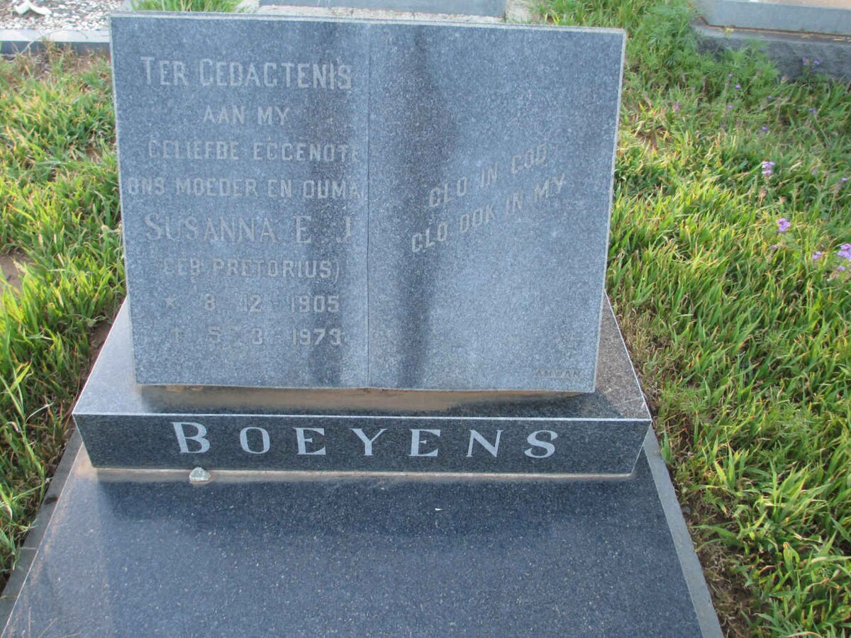 BOEYENS Susanna E.J. nee PRETORIUS 1905-1973