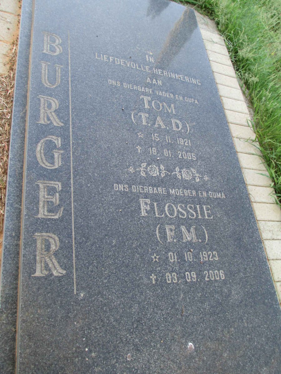 BURGER T.A.D. 1921-2005 &amp; F.M. 1923-2006
