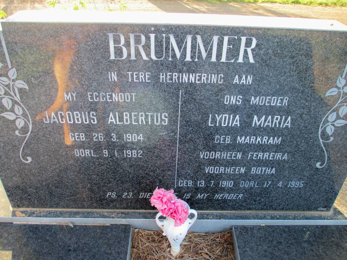 BRÜMMER Jacobus Albertus 1904-1982 &amp; Lydia Maria voorheen BOTHA voorheen FERREIRA nee MARKRAM 1910-1995