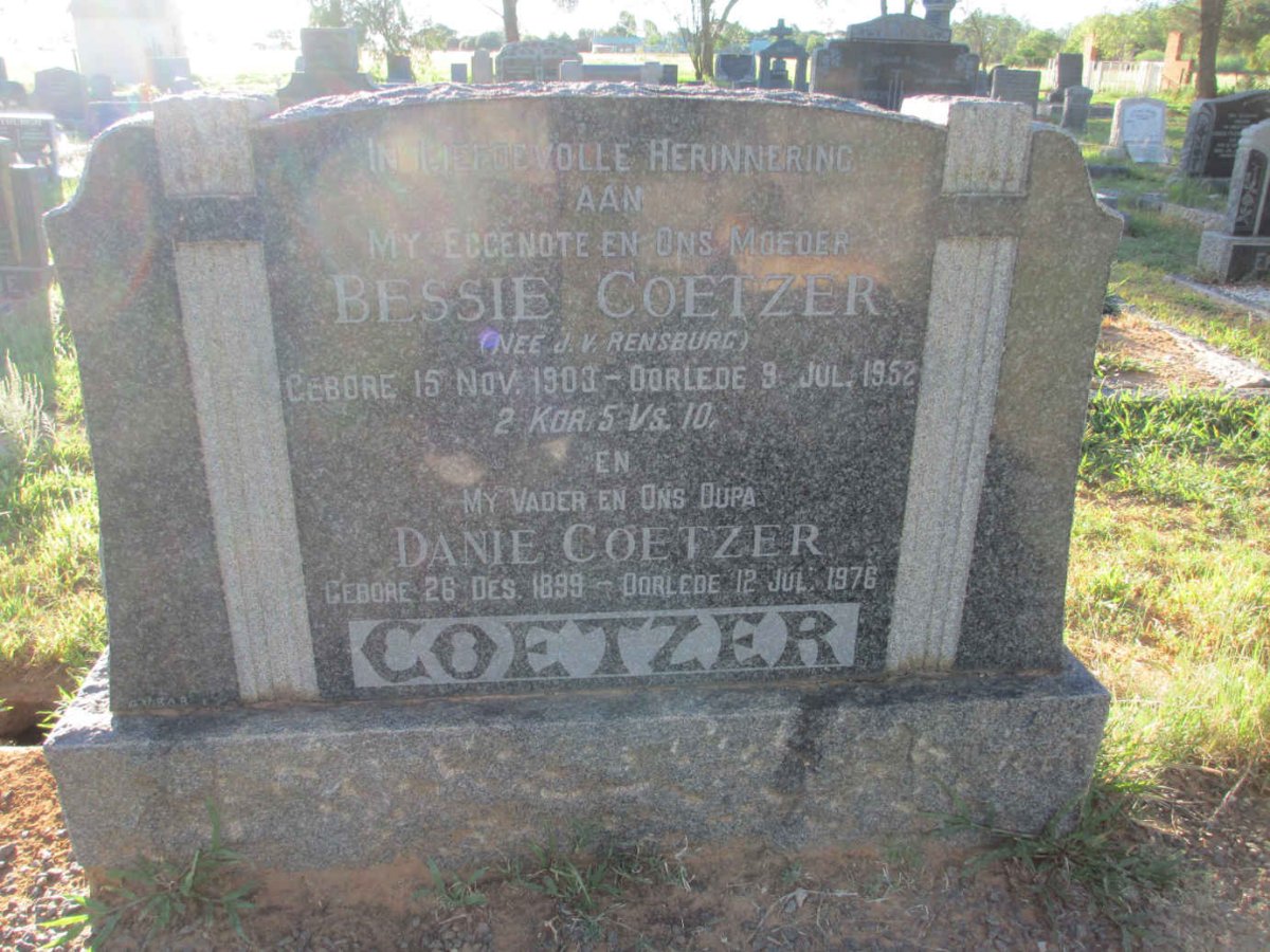 COETZER Danie 1899-1976 &amp; Bessie J.V. RENSBURG 1903-1952