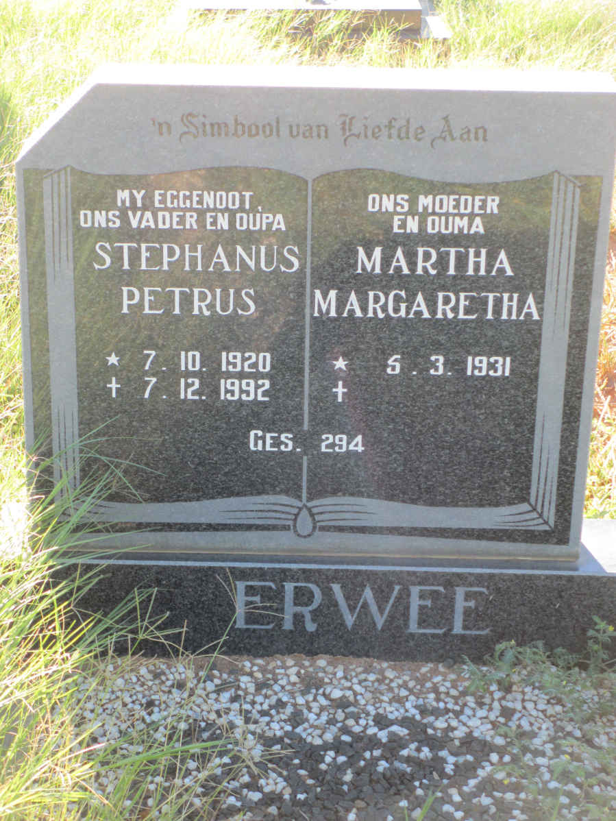 ERWEE Stephanus Petrus 1920-1992 &amp; Martha Margaretha 1931-
