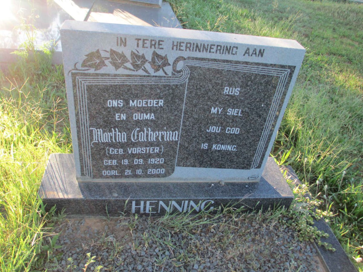HENNING Martha Catherina nee VORSTER 1920-2000
