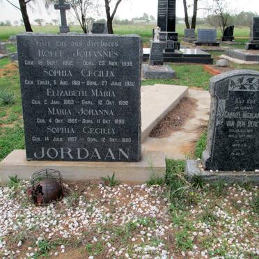 JORDAAN Roelf Johannes 1862-1899 &amp; Sophia Cecilia nee ERLEI 1861-1952 :: VAN DEN BERG Gabriël Nicolaas 18?4-1942