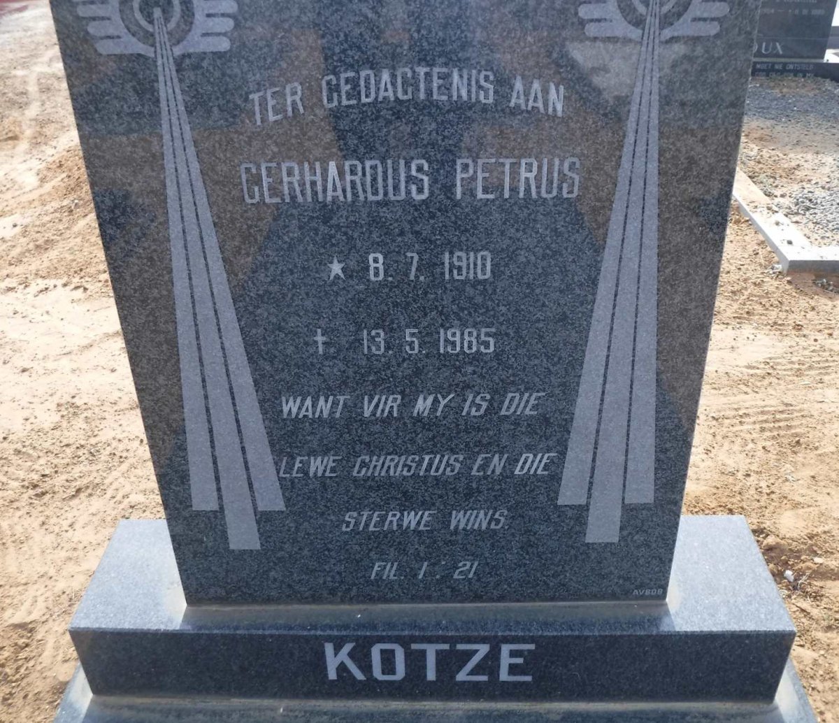 KOTZE Gerhardus Petrus 1910-1985
