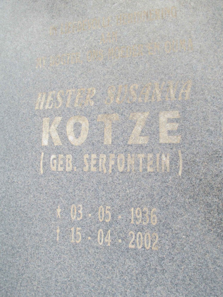KOTZE Hester Susanna nee SERFONTEIN 1936-2002