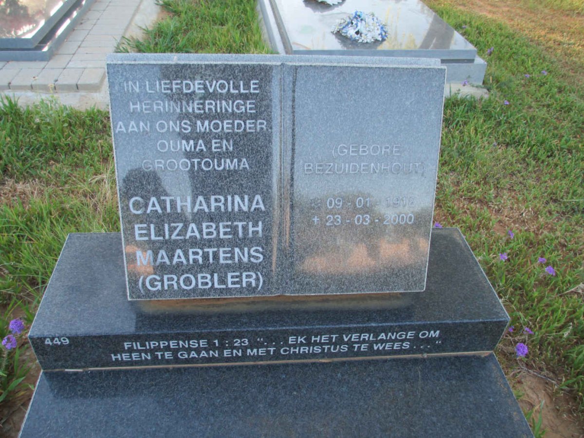 MAARTENS Catharina Elizabeth formerly GROBLER nee BEZUIDENHOUT 1918-2000